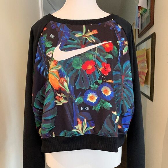 Nike, crop top work out wear, XL, EUC, colourful tropical print - Picture 1 of 16